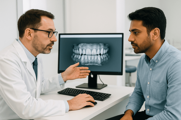 Invisible braces cost in Hyderabad discussed during orthodontic digital scan consultation