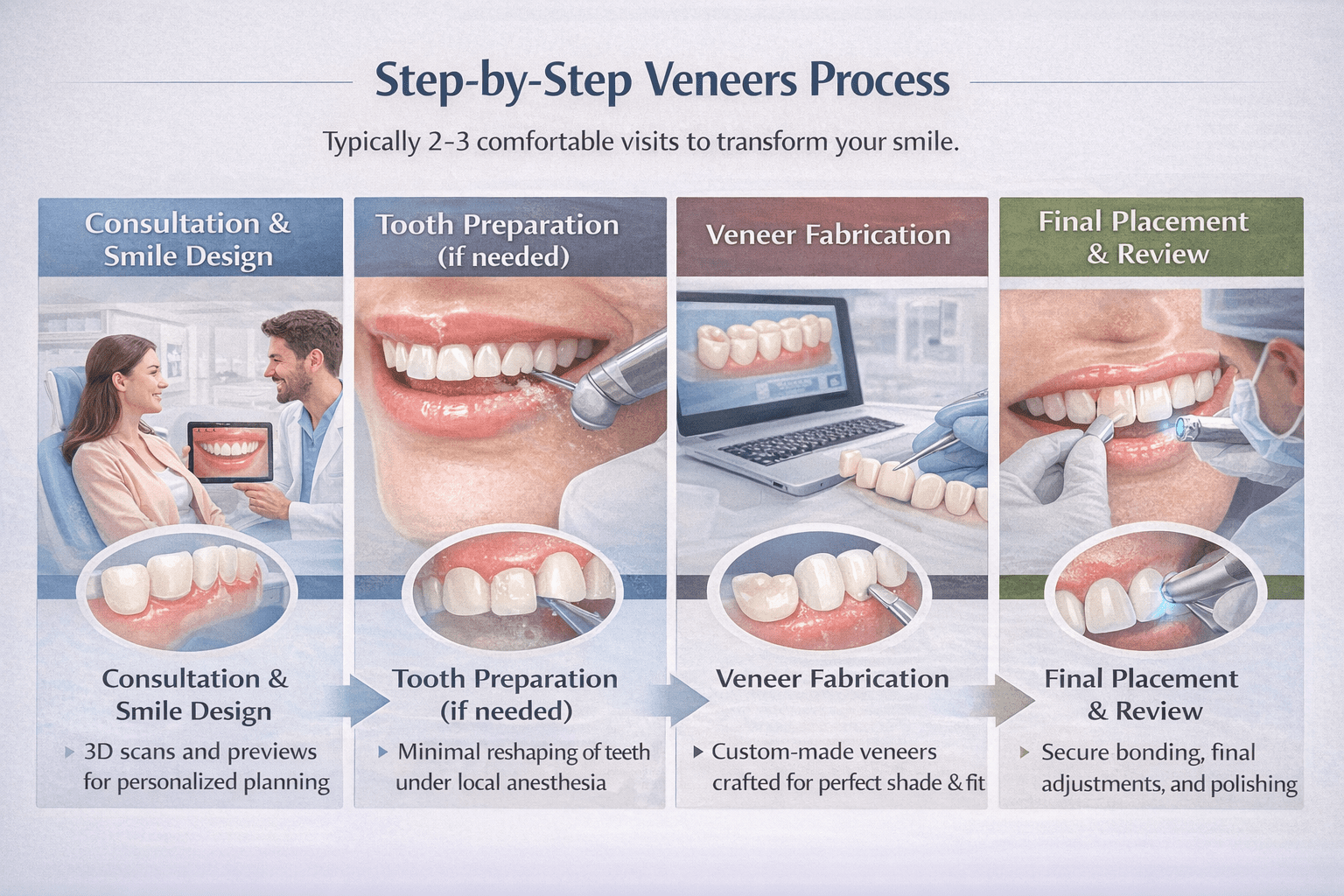 Step-by-step veneer treatment process